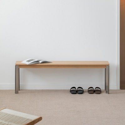 Estor American White Oak & Stainless Steel Dining Bench, 140cm