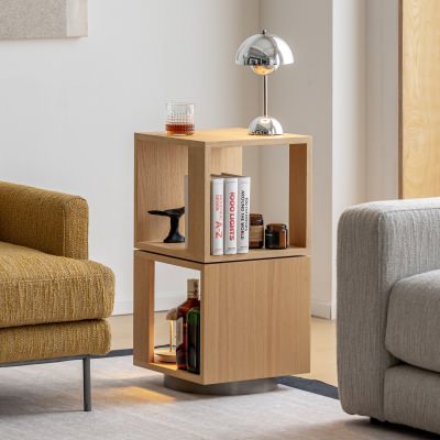 Elvart American White Oak & Stainless Steel Swivel Side Table