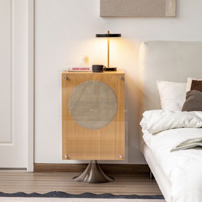 Marcell American White Oak & Stainless Steel Swivel Side Table