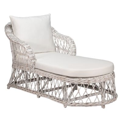 Nassau Rattan Chaise / Daybed, 160cm, White Wash / Oatmeal