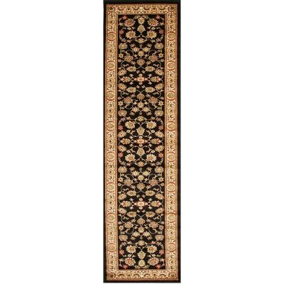 Istanbul Floral Turkish Made Oriental Runner Rug, 400x80cm, Black