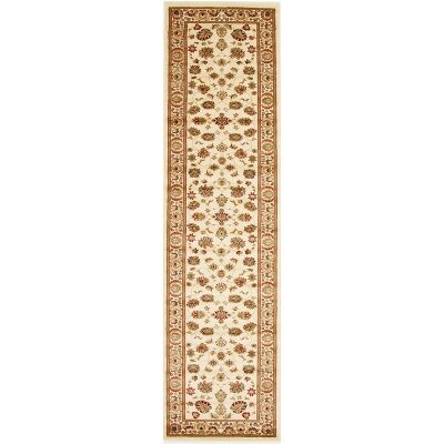 Istanbul Floral Turkish Made Oriental Runner Rug, 400x80cm, Ivory