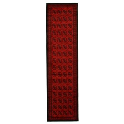 Istanbul Afghan Turkish Made Oriental Runner Rug, 300x80cm, Red