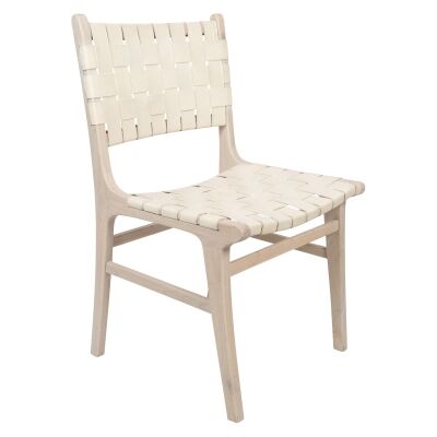 Numadu Wooden Dining Chair with Woven Leather Seat, Ivory
