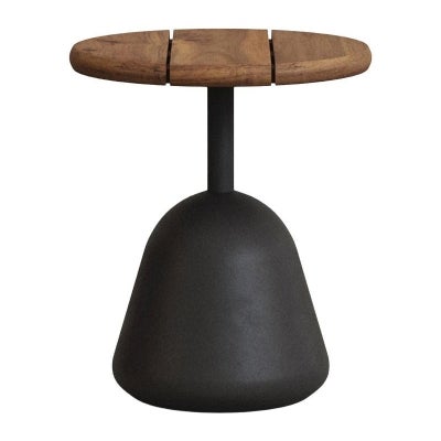Shira Acacia Timber & Cement Outdoor Round Side Table, 43cm, Walnut / Black