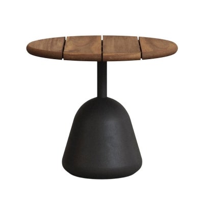 Shira Acacia Timber & Cement Outdoor Round Side Table, 55cm, Walnut / Black