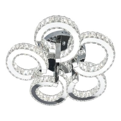 Ciao Crystal Glass Dimmable LED Flush Mount Ceiling Light with Remote, 5 Light, CCT, Chrome