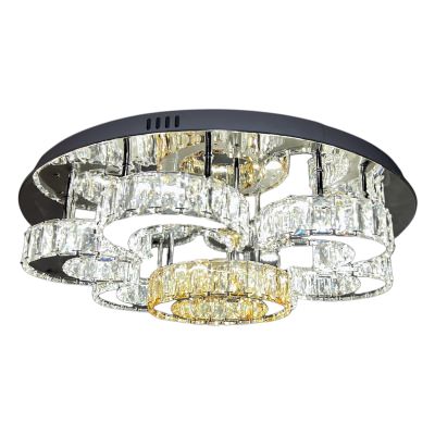 Fred Crystal Glass Dimmable LED Flush Mount Ceiling Light with Remote, 7 Light, CCT, Chrome