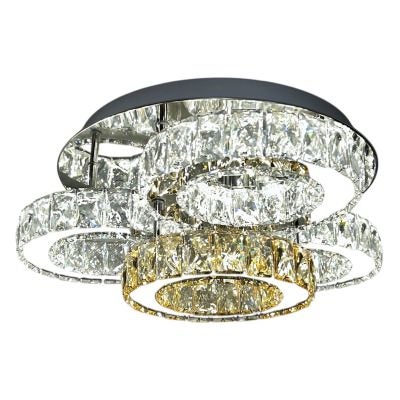 Fred Crystal Glass Dimmable LED Flush Mount Ceiling Light with Remote, 4 Light, CCT, Chrome / Amber