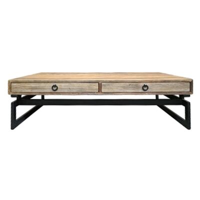 Torano Reclaimed Elm Timber & Iron 2 Drawer Coffee Table, 140cm