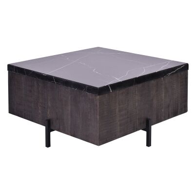 Formia Marble Top Square Coffee Table, 80cm, Black / Dark Brown