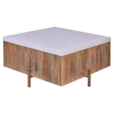 Formia Marble Top Square Coffee Table, 80cm, White / Natural
