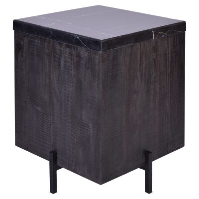 Formia Marble Top Square Side Table, Black / Dark Brown