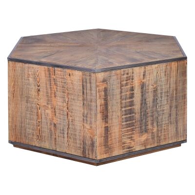 Birtinya Reclaimed Timber & Meta Hexagon Coffee Table, 100cm