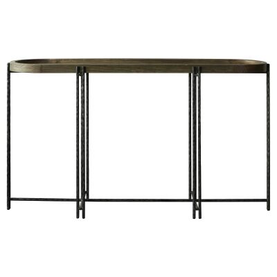Scarlet Reclaimed Elm Tray Topped Iron Oval Hall Table, 153cm 