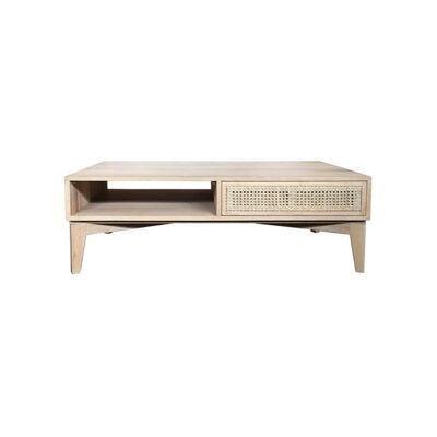 Andros Timber & Rattan 2 Drawer Coffee Table, 120cm, Natural