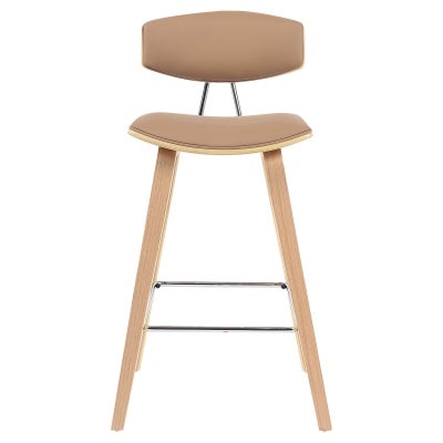 Retro Faux Leather & Wooden Counter Stool, Khaki / Beech