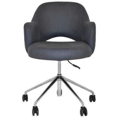 Albury Commercial Grade Pelle / Benito Fabric Gas Lift Office Armchair, V2, Navy / Silver