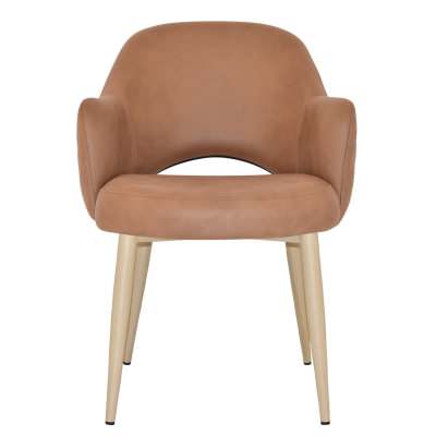 Albury Commercial Grade Pelle / Benito Fabric Dining Armchair, Metal Leg, Tan / Birch