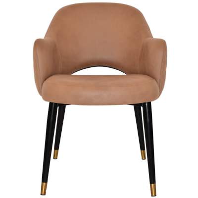 Albury Commercial Grade Pelle / Benito Fabric Dining Armchair, Slim Metal Leg, Tan / Black Brass