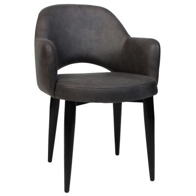 Albury Commercial Grade Fabric Dining Armchair, Metal Leg, Slate / Black