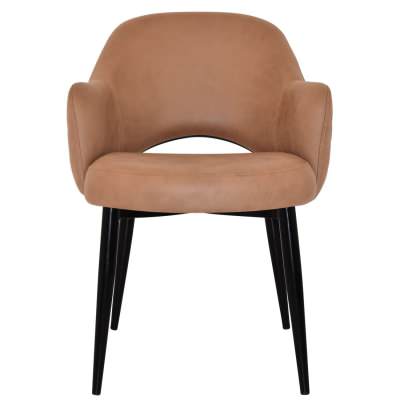 Albury Commercial Grade Pelle / Benito Fabric Dining Armchair, Metal Leg, Tan / Black