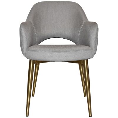 Albury Commercial Grade Gravity Fabric Dining Armchair, Slim Metal Leg, Steel / Brass