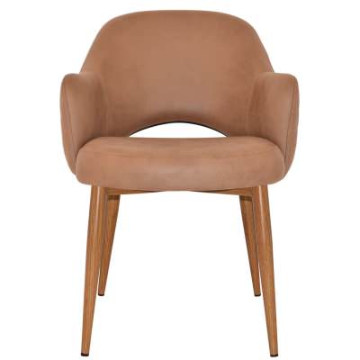 Albury Commercial Grade Pelle / Benito Fabric Dining Armchair, Metal Leg, Tan / Light Oak