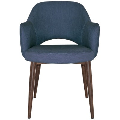 Albury Commercial Grade Gravity Fabric Dining Armchair, Metal Leg, Denim / Light Walnut