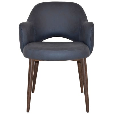 Albury Commercial Grade Pelle / Benito Fabric Dining Armchair, Metal Leg, Navy / Light Walnut