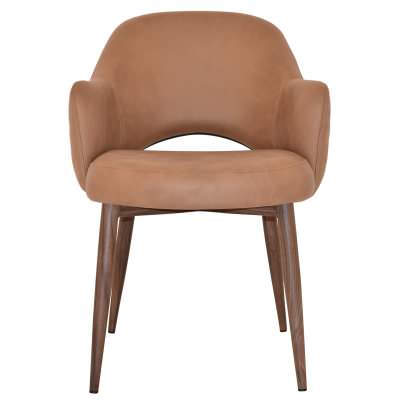 Albury Commercial Grade Pelle / Benito Fabric Dining Armchair, Metal Leg, Tan / Walnut