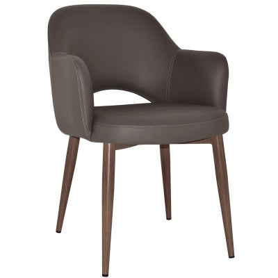 Albury Commercial Grade Vinyl Dining Armchair, Metal Leg, Charcoal / Light Walnut