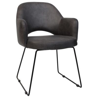 Albury Commercial Grade Fabric Dining Armchair, Metal Sled Leg, Slate / Black