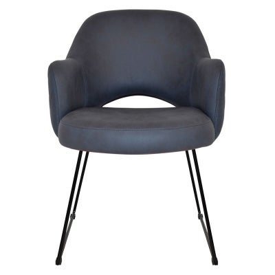 Albury Commercial Grade Pelle / Benito Fabric Dining Armchair, Metal Sled Leg, Navy / Black