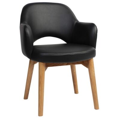 Albury Commercial Grade Vinyl Dining Armchair, Timber Leg, Black / Light Oak