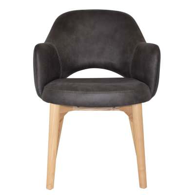 Albury Commercial Grade Eastwood Fabric Dining Armchair, Timber Leg, Slate / Natural