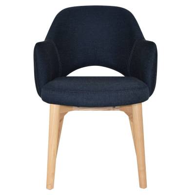 Albury Commercial Grade Gravity Fabric Dining Armchair, Timber Leg, Navy / Natural