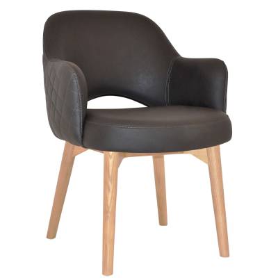 Albury Commercial Grade Pelle / Benito Fabric Dining Armchair, Timber Leg, Java / Natural