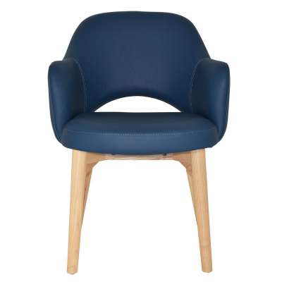 Albury Commercial Grade Vinyl Dining Armchair, Timber Leg, Blue / Natural