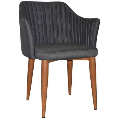 Coogee Commercial Grade Gravity Fabric Dining Armchair, Metal Leg, Slate / Light Oak