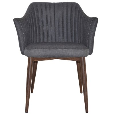 Coogee Commercial Grade Gravity Fabric Dining Armchair, Metal Leg, Slate / Light Walnut