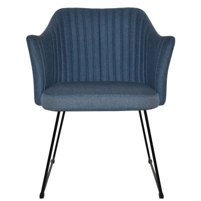 Coogee Commercial Grade Gravity Fabric Dining Armchair, Metal Sled Leg, Denim / Black