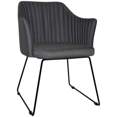 Coogee Commercial Grade Gravity Fabric Dining Armchair, Sled Leg, Slate / Black