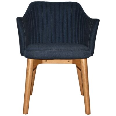 Coogee Commercial Grade Gravity Fabric Dining Armchair, Timber Leg, Navy / Light Oak