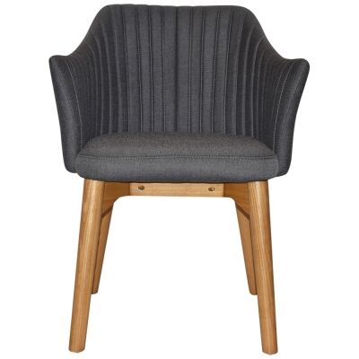 Coogee Commercial Grade Gravity Fabric Dining Armchair, Timber Leg, Slate / Light Oak