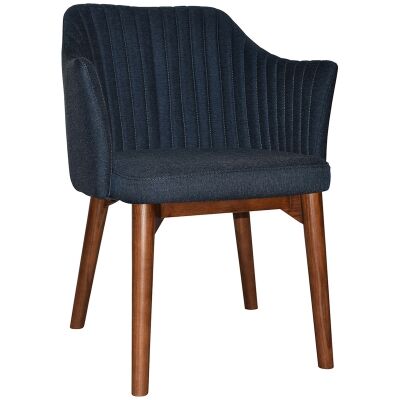 Coogee Commercial Grade Gravity Fabric Dining Armchair, Timber Leg, Navy / Light Walnut