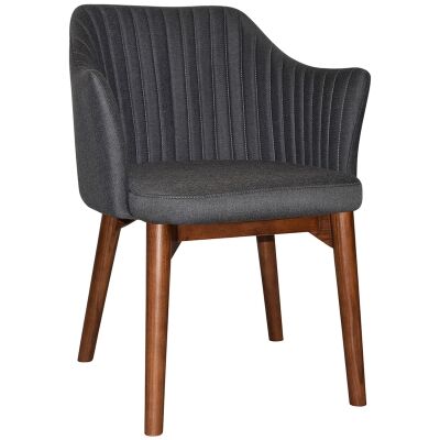Coogee Commercial Grade Gravity Fabric Dining Armchair, Timber Leg, Slate / Light Walnut
