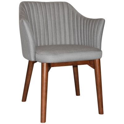 Coogee Commercial Grade Gravity Fabric Dining Armchair, Timber Leg, Steel / Light Walnut