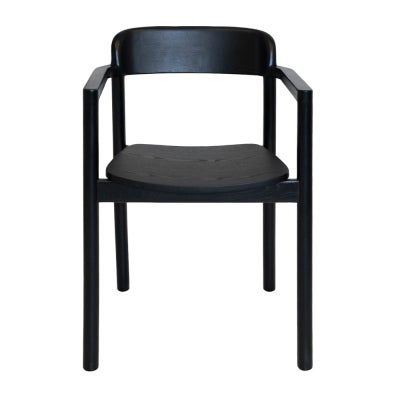 Matilda Commercial Grade Ashwood Dining Armchair, Timber Seat, Black
