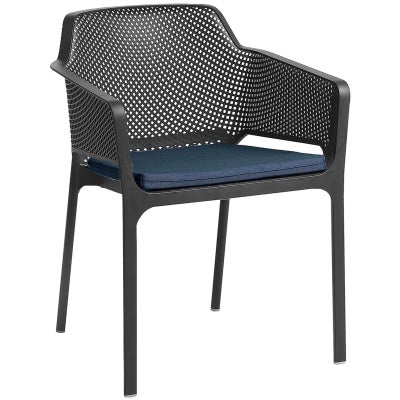 Net Italian Made Commercial Grade Stackable Indoor / Outdoor Dining Armchair with Seat Pad, Anthracite / Denim